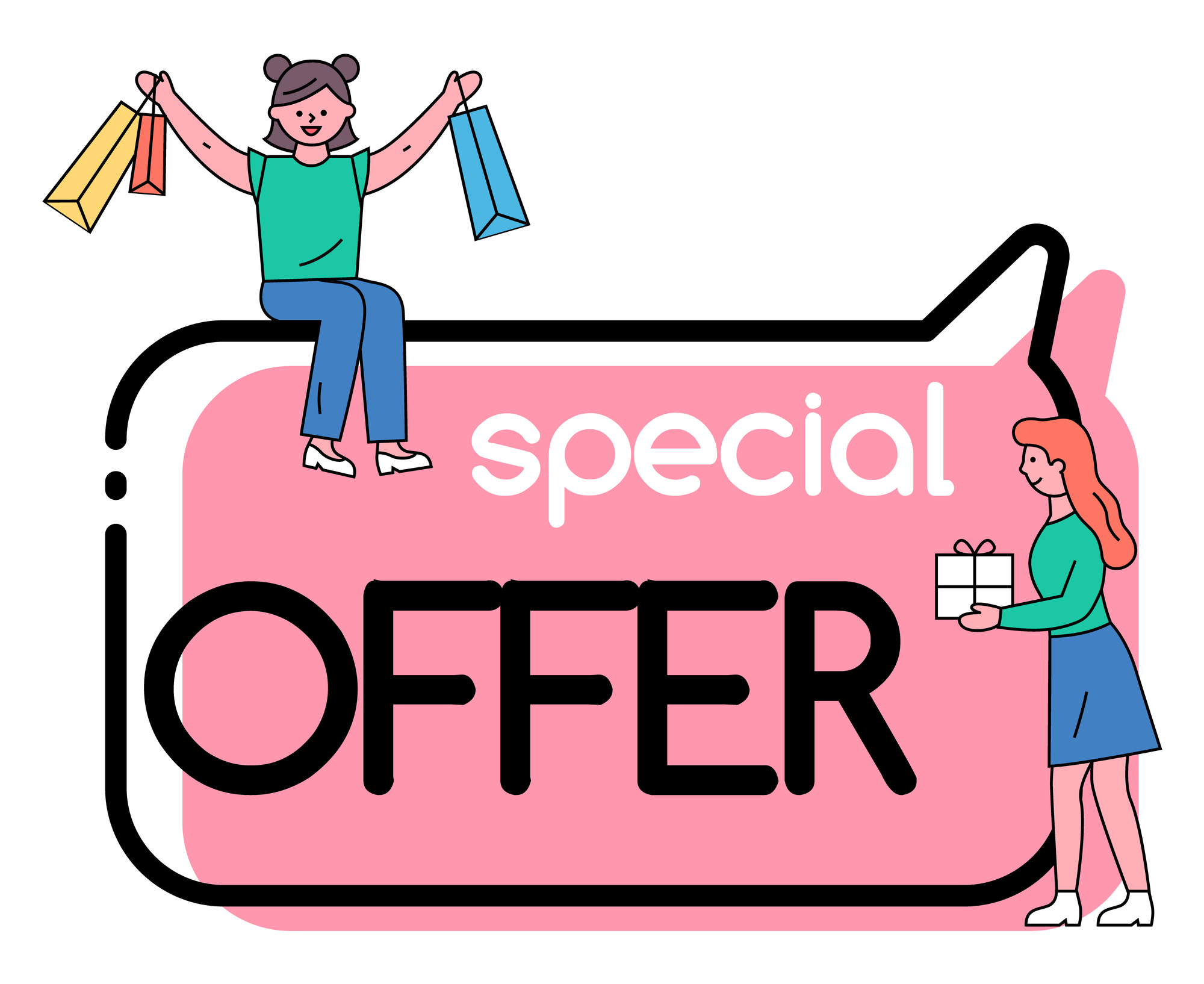 Special Offer Promo Poster with Clients and Bags